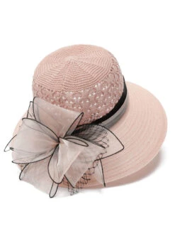 Crochet Organza Bowknot Straw Sun Hat