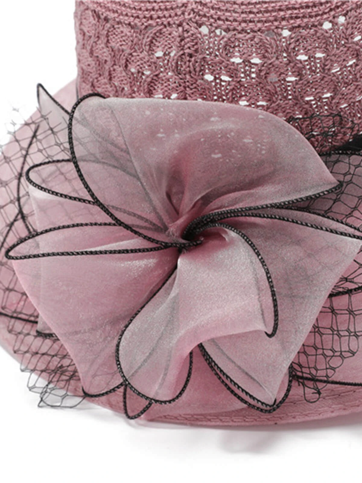 Crochet Organza Bowknot Straw Sun Hat - Image 4