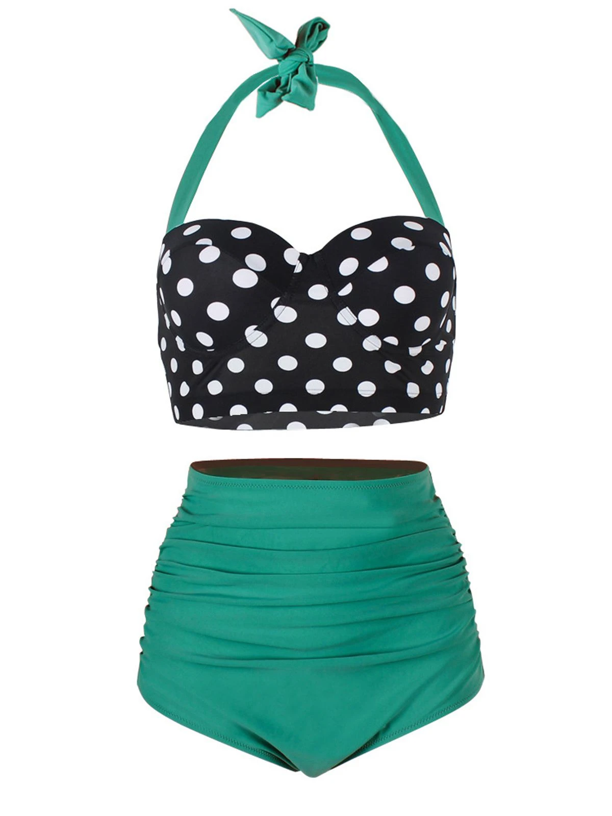 Polka Dot Halter Pleated Bikini - Image 2