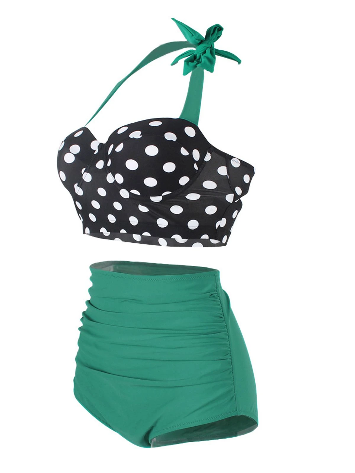 Polka Dot Halter Pleated Bikini - Image 3