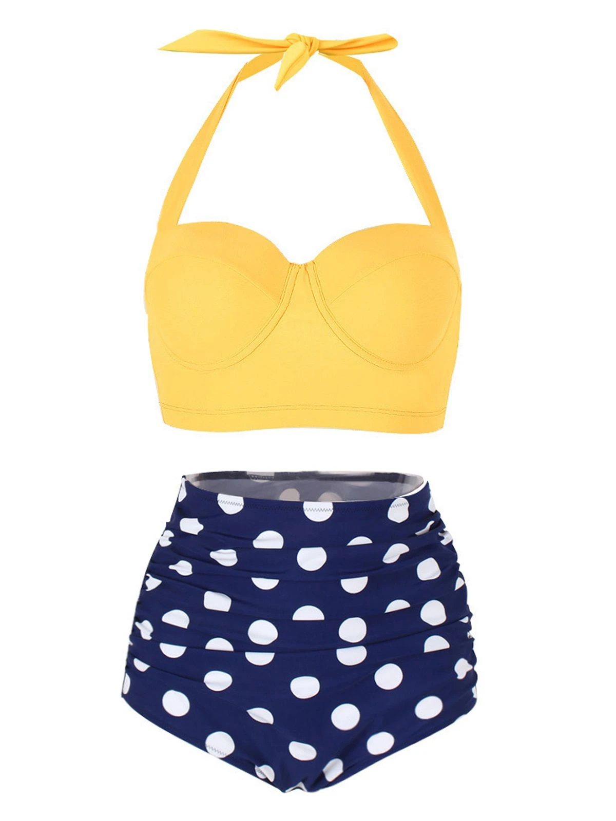 Polka Dot Halter Pleated Bikini - Image 5