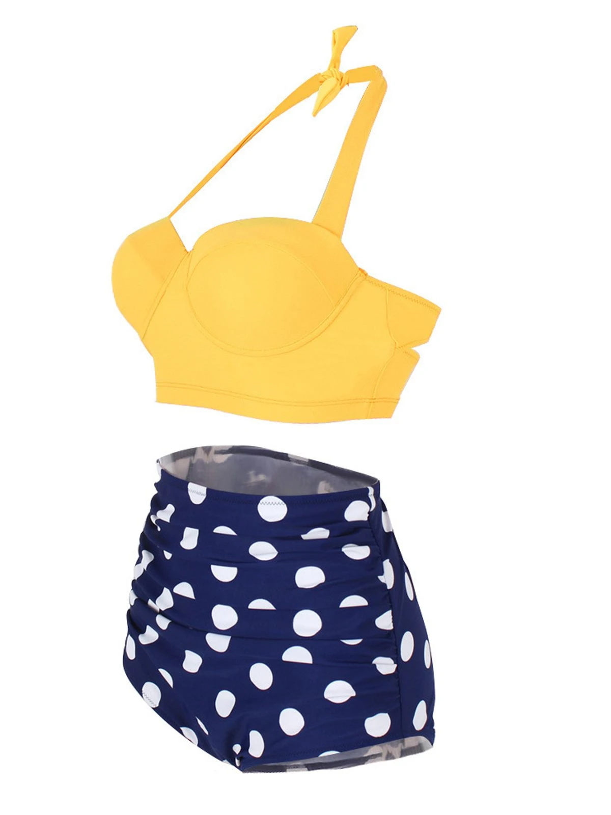 Polka Dot Halter Pleated Bikini - Image 6