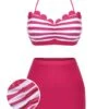 Rose Pink 1960s Stripes Halter Bikini Set