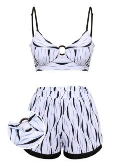 1950s Water Ripple Patchwork Strap Swimsuit