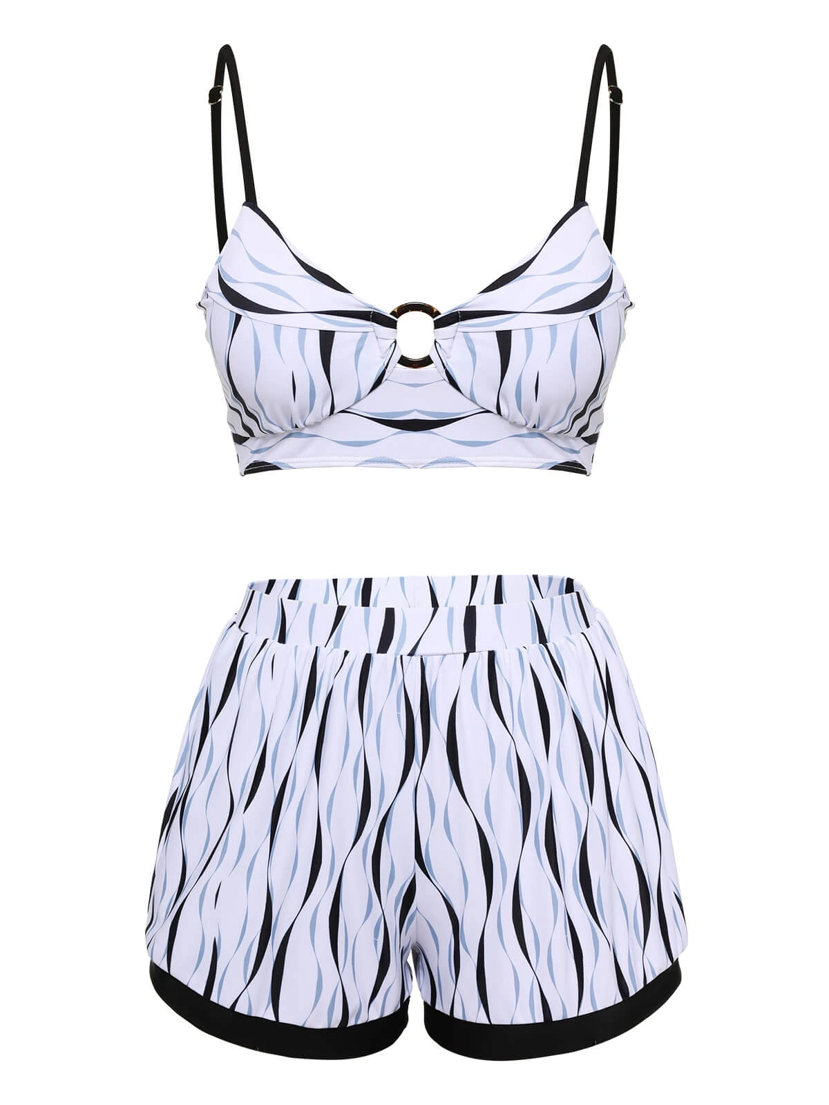 1950s Water Ripple Patchwork Strap Swimsuit - Image 2