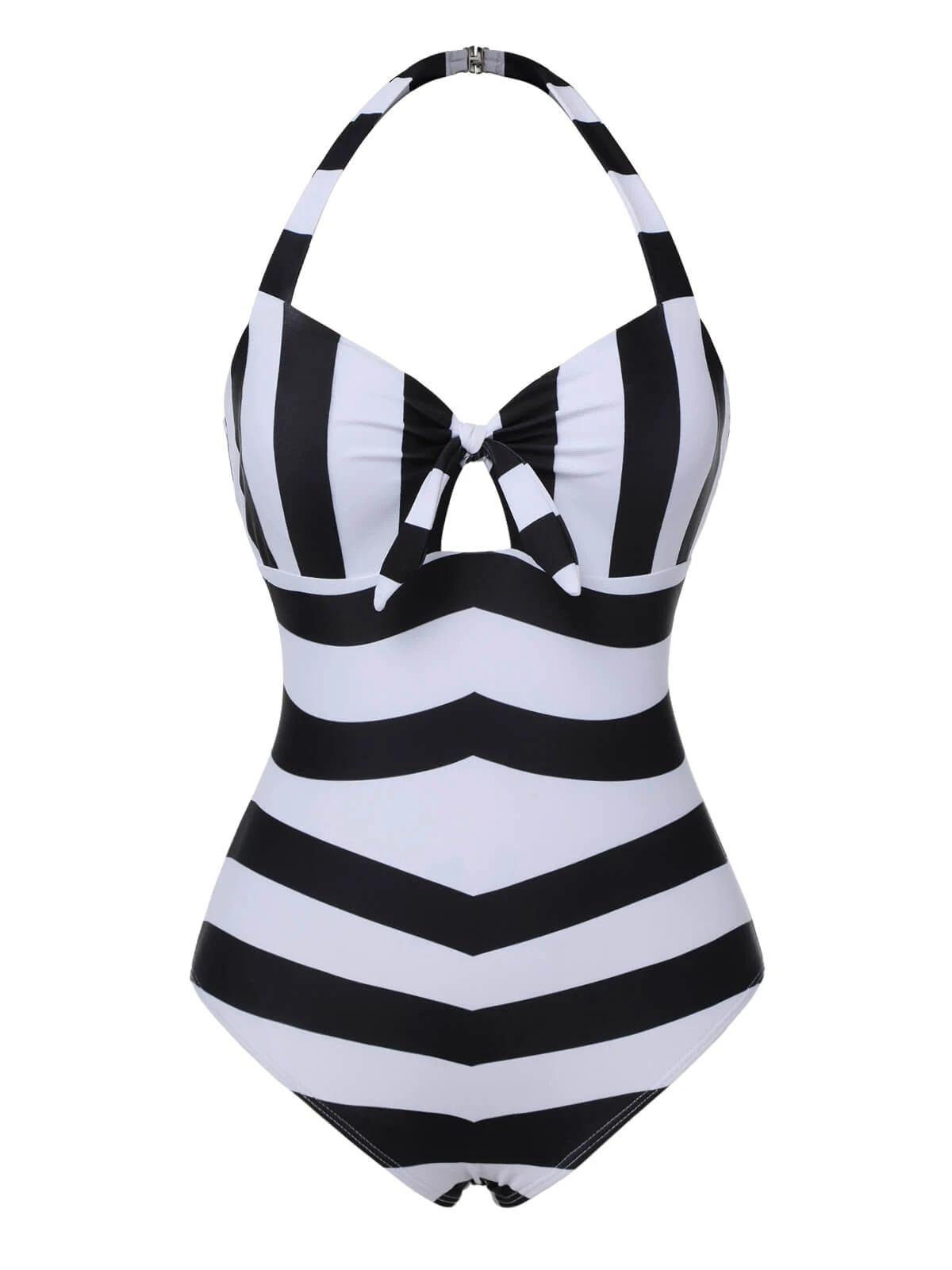 Black & White 1950s Barbie Stripes Halter Swimsuit - Image 2