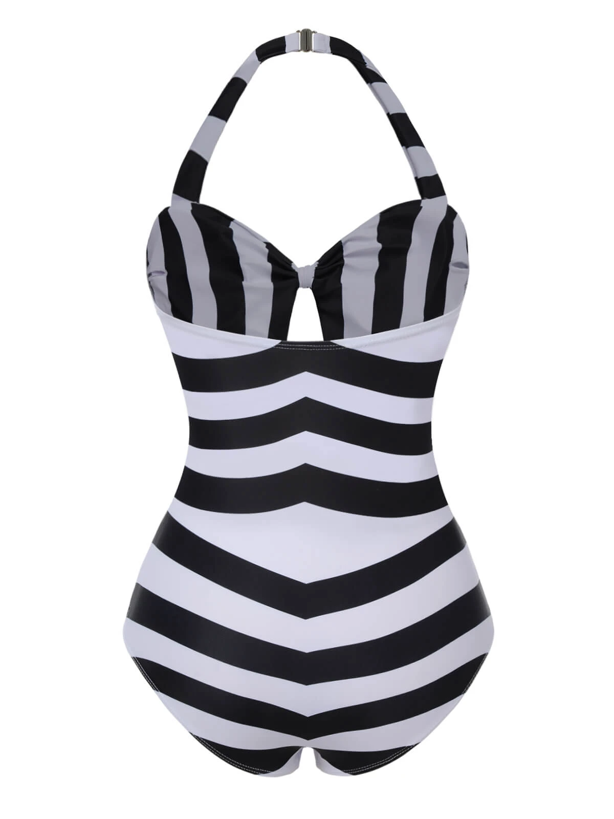 Black & White 1950s Barbie Stripes Halter Swimsuit - Image 4