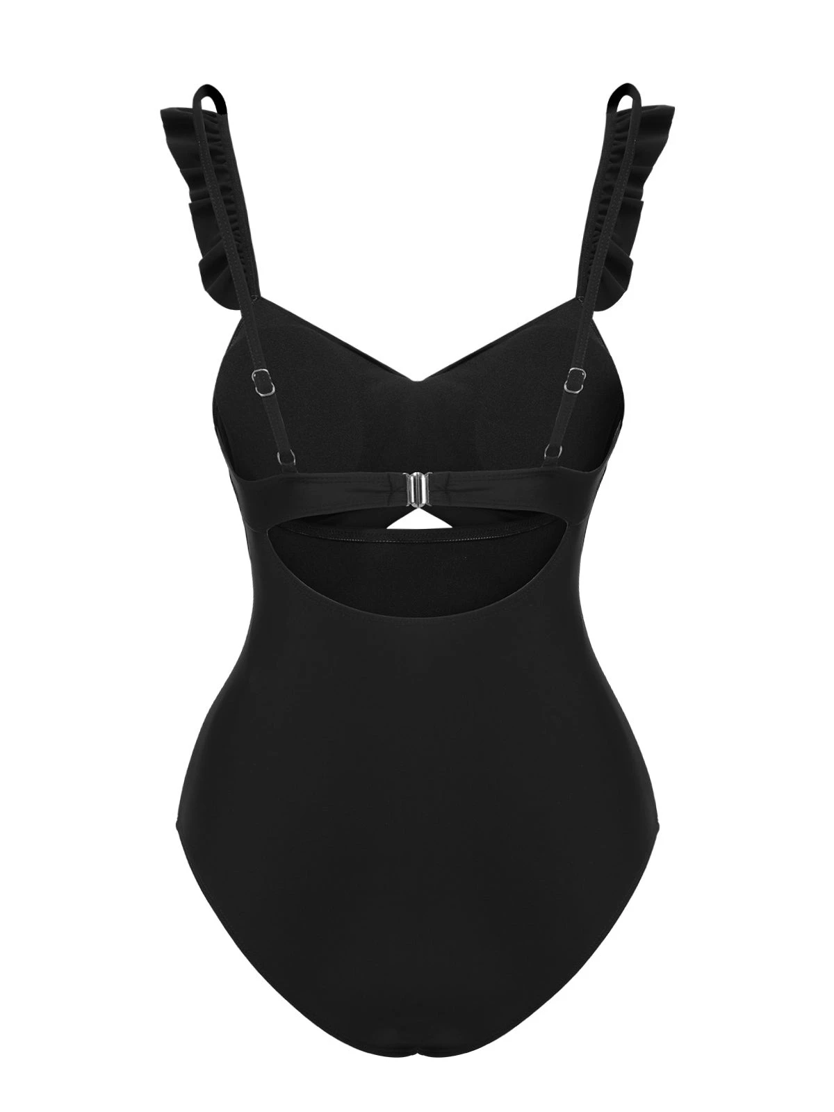 Black 1950s Solid Ruffled Strap Swimsuit - Image 3
