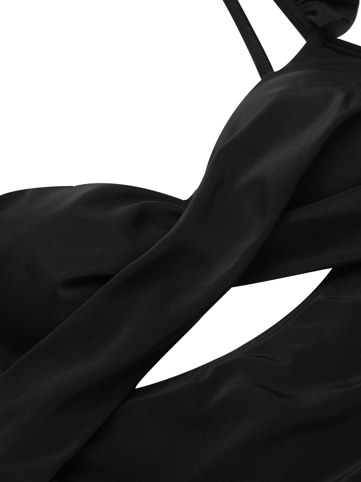 Black 1950s Solid Ruffled Strap Swimsuit - Image 6