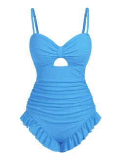 [Pre-Sale] Blue 1950s Solid Ruched Swimsuit