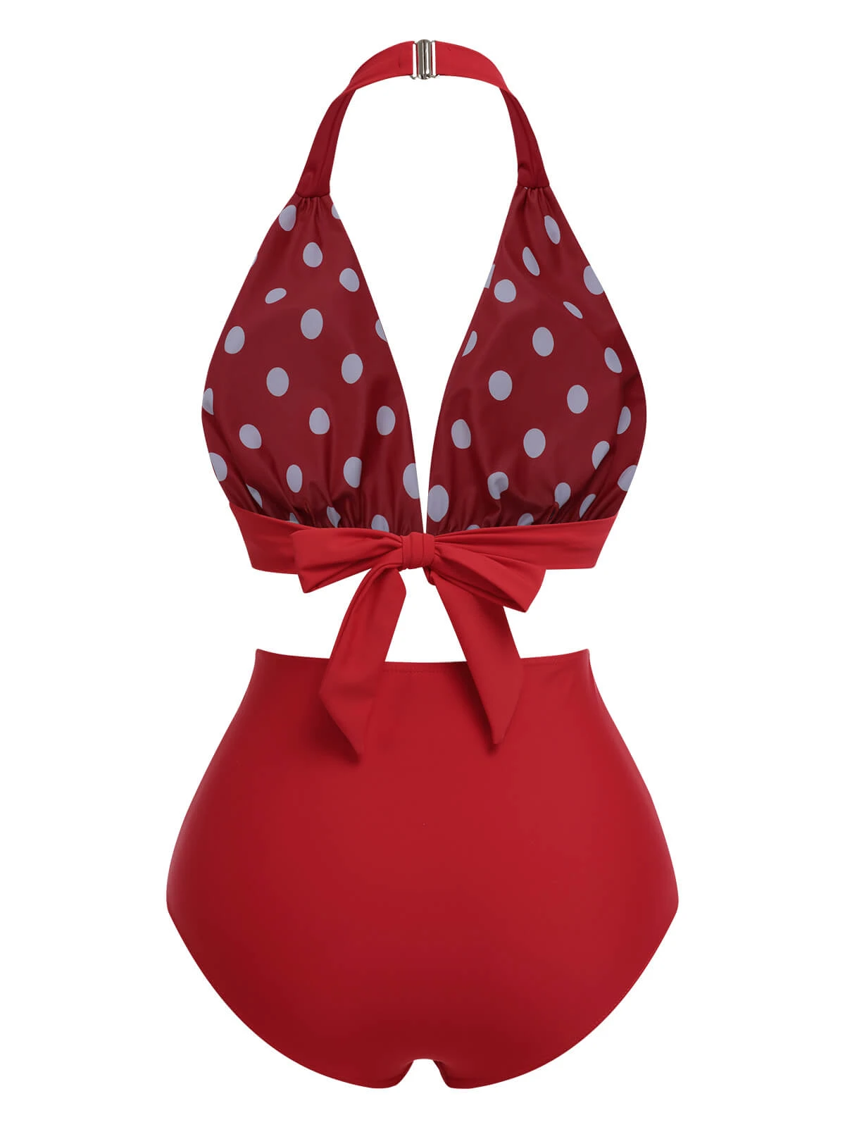 Red 1950s Polka Dot Halter Separate Swimsuit - Image 4