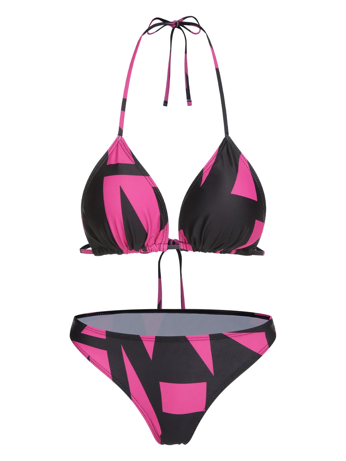 3PCS Rose Red 1960s Geometric Bikini Set & Cover-Up - Image 4