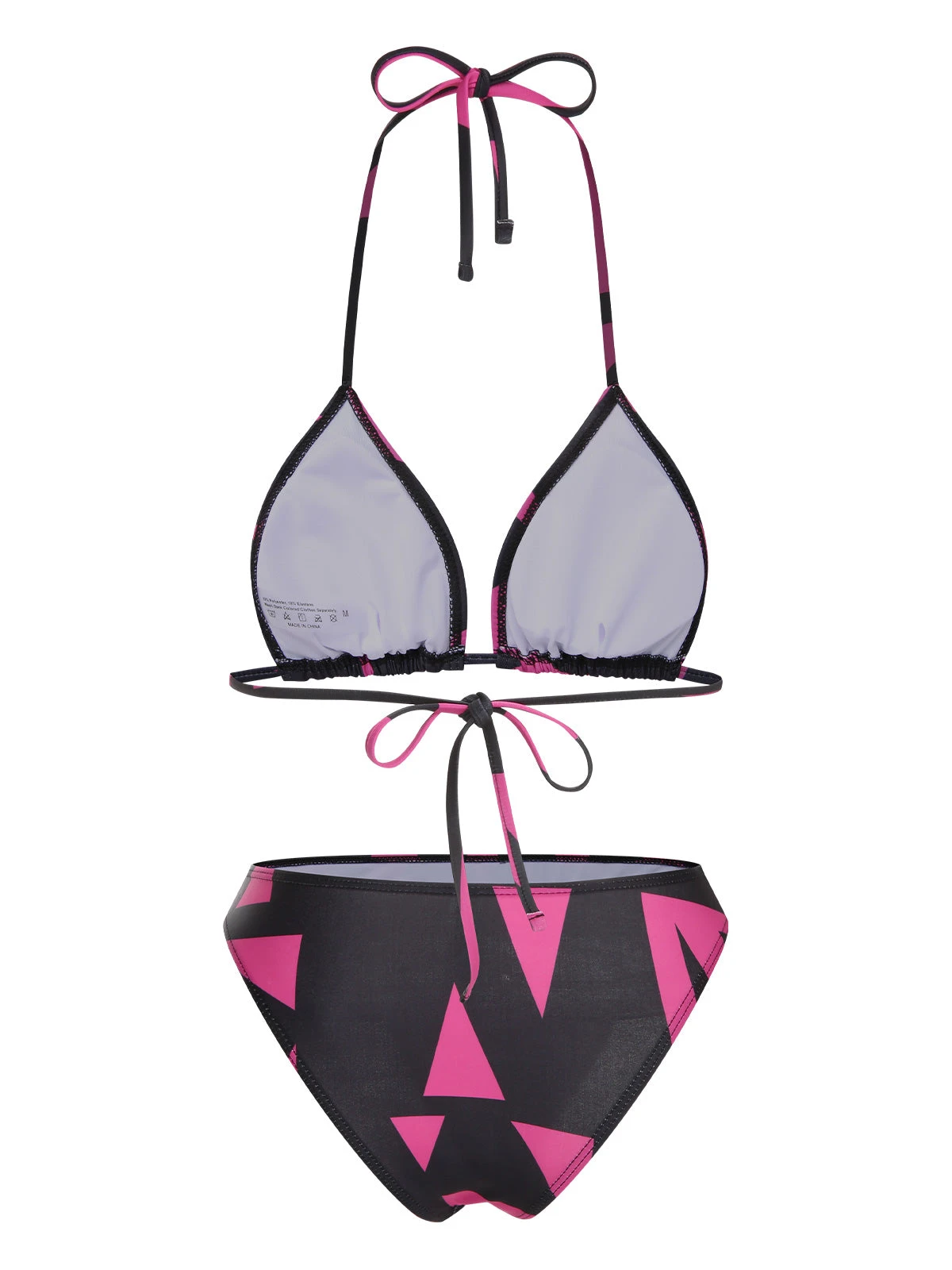 3PCS Rose Red 1960s Geometric Bikini Set & Cover-Up - Image 5