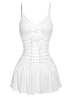 White 1960s Spaghetti Strap One-Piece Swimsuit