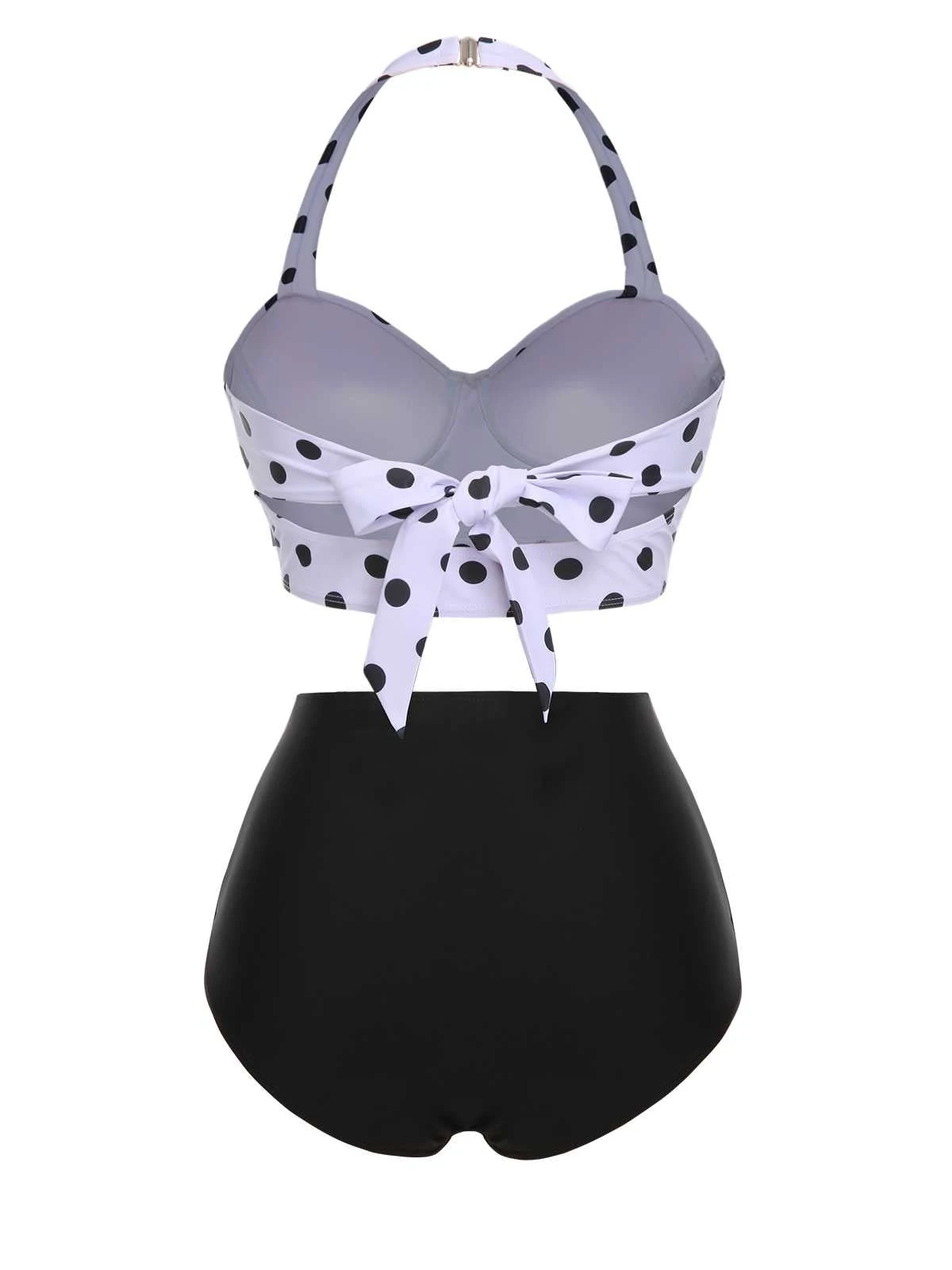 1950s Halter Contrast Polka Dots Swimsuit - Image 4