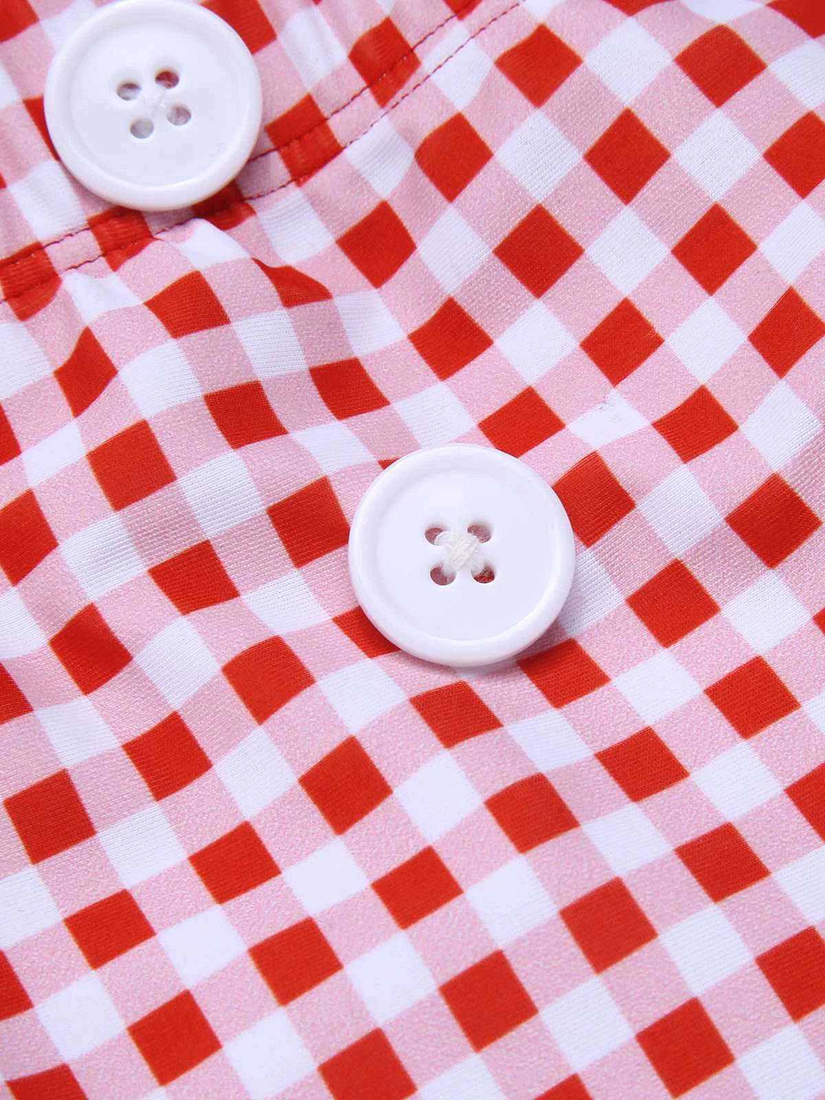 Red 1950s Halter Plaids Swimsuit - Image 7