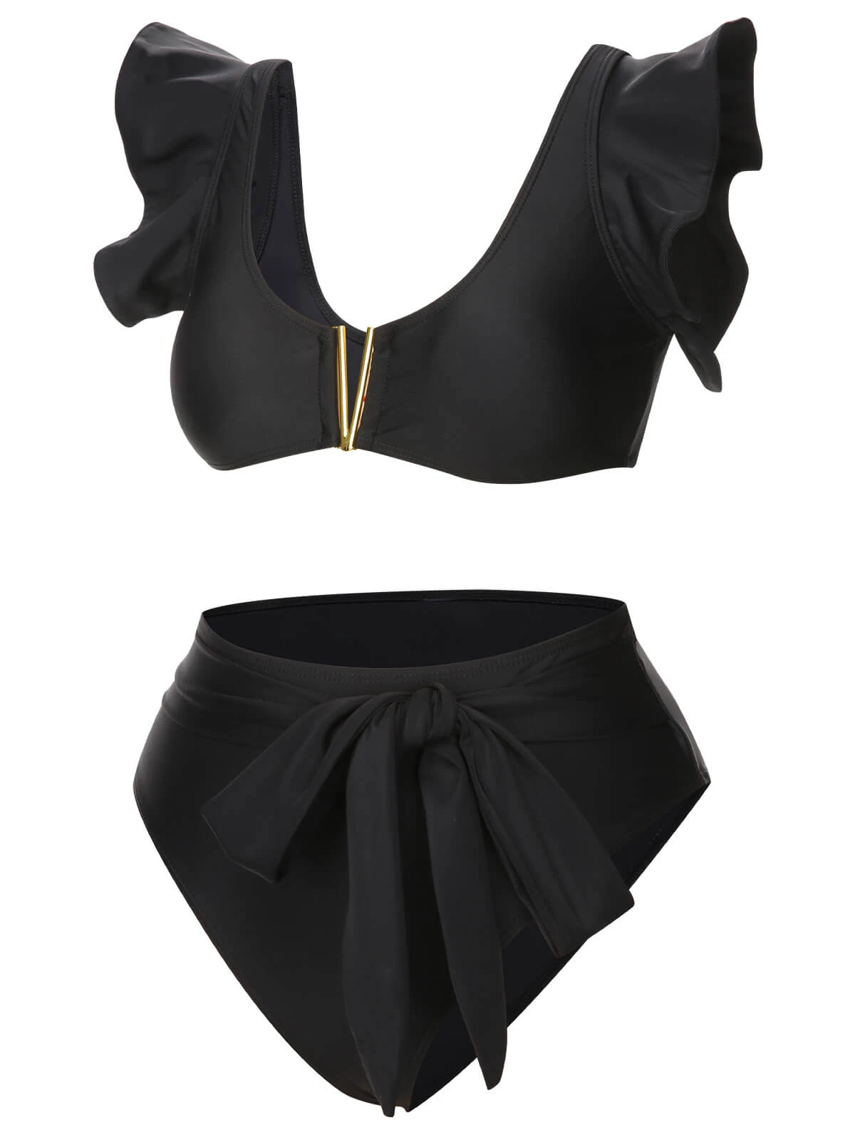 Black 1950s Ruffle Sleeve Split Swimsuit - Image 3