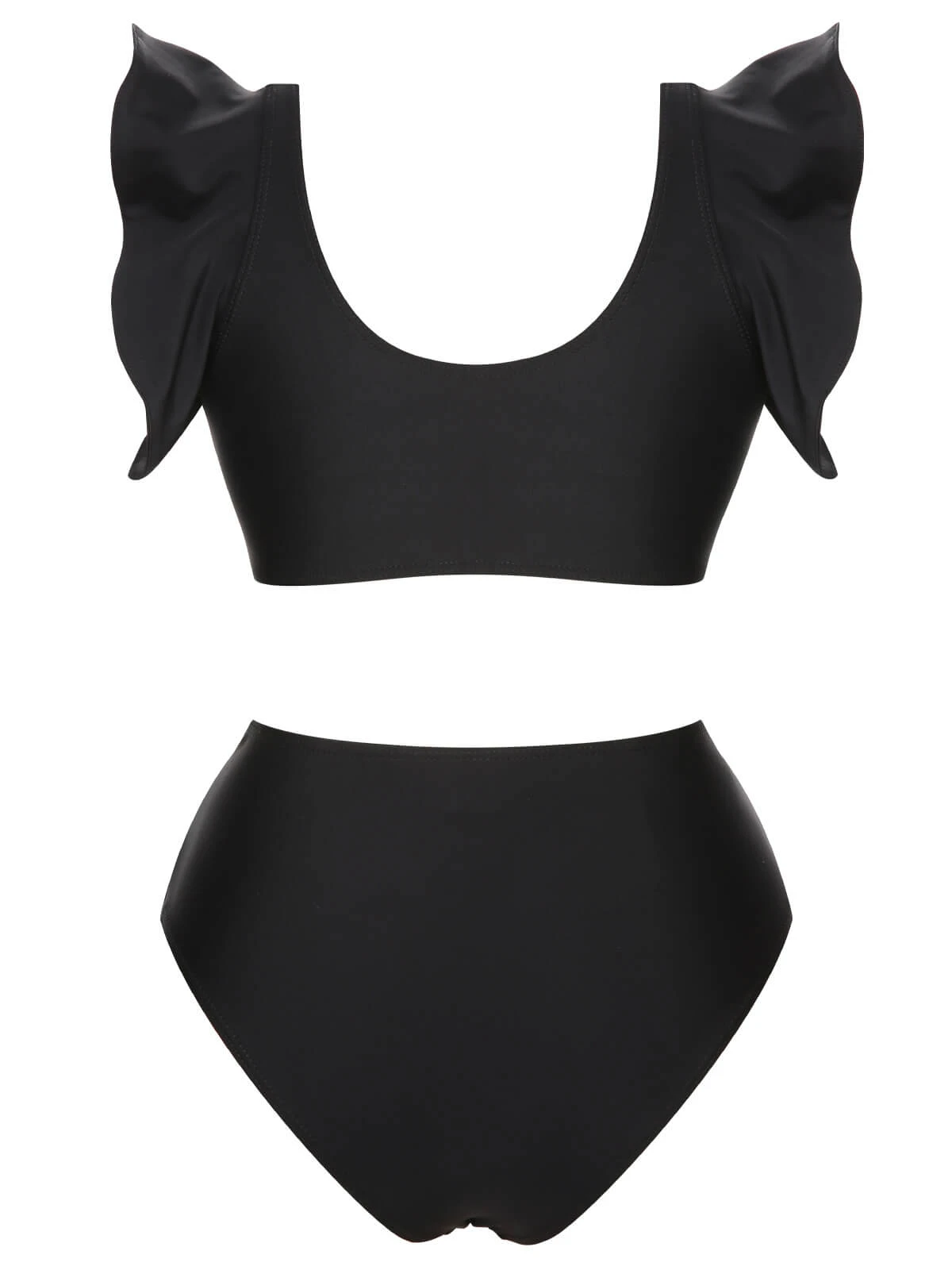 Black 1950s Ruffle Sleeve Split Swimsuit - Image 4