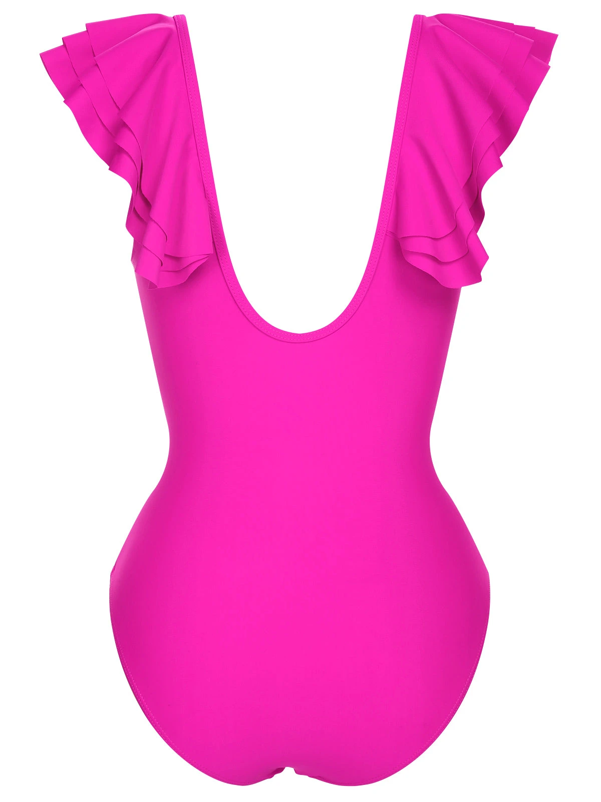 1950s Solid Ruffle V-Neck One-Piece Swimsuit - Image 4