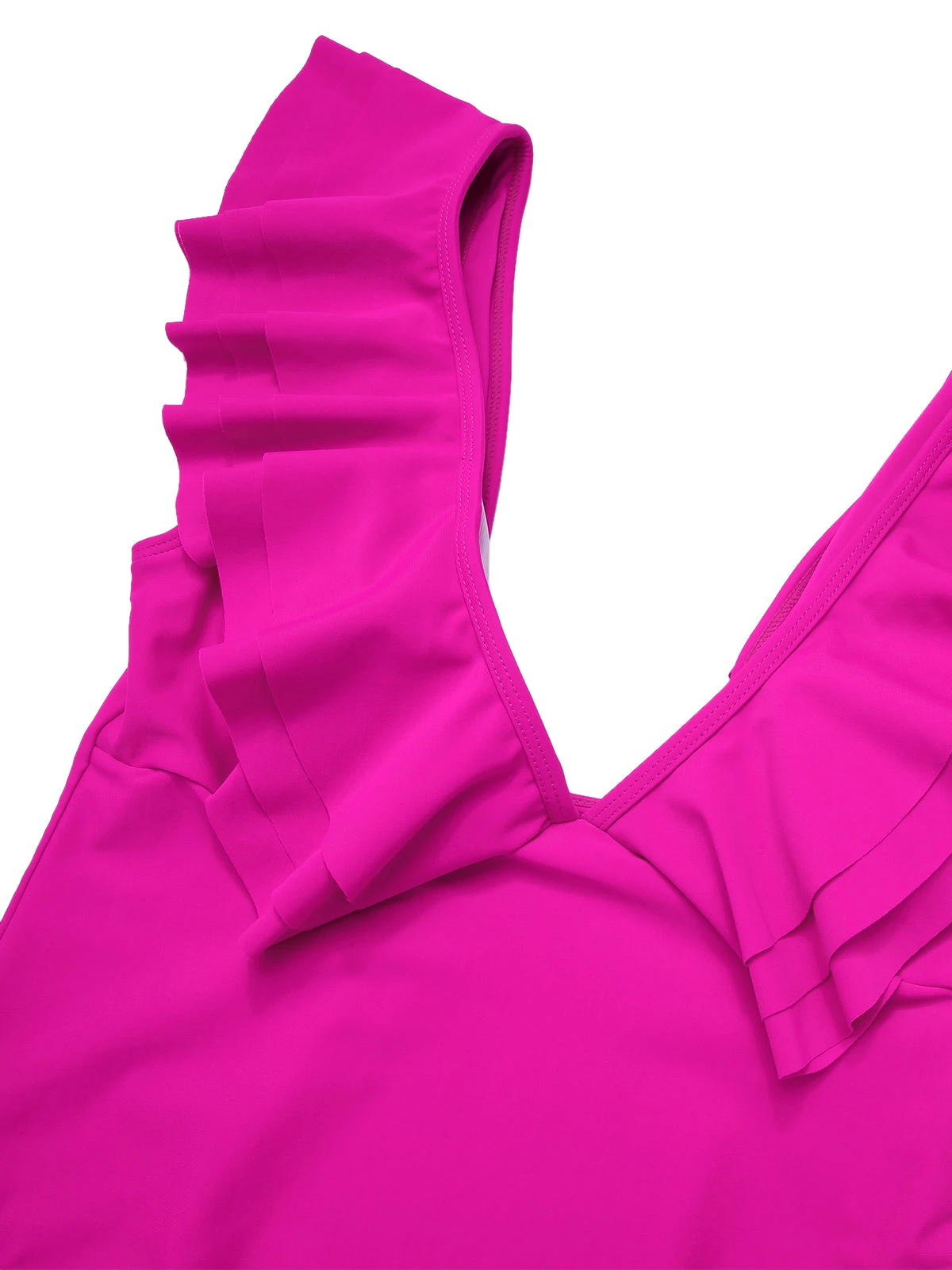 1950s Solid Ruffle V-Neck One-Piece Swimsuit - Image 5