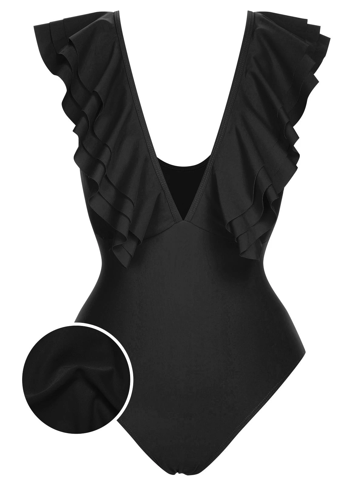 1950s Solid Ruffle V-Neck One-Piece Swimsuit - Image 8
