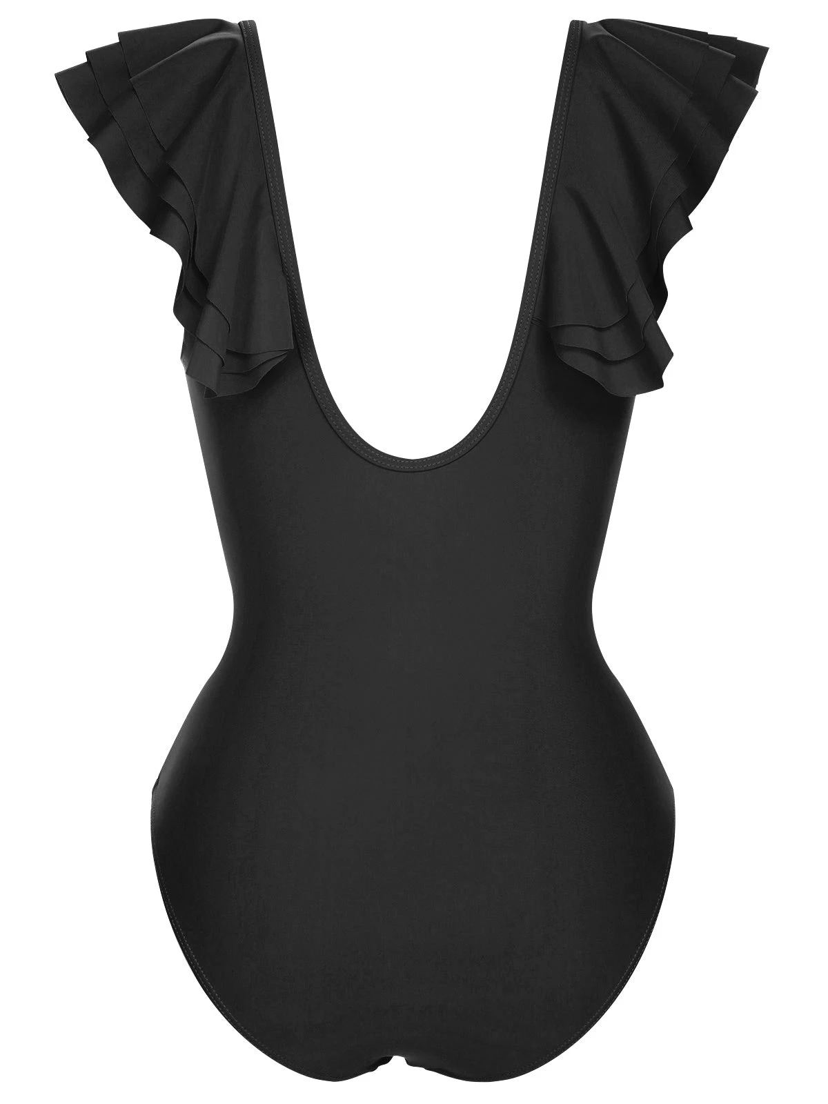 1950s Solid Ruffle V-Neck One-Piece Swimsuit - Image 11