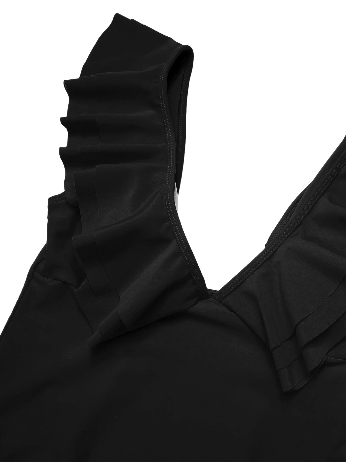 1950s Solid Ruffle V-Neck One-Piece Swimsuit - Image 12