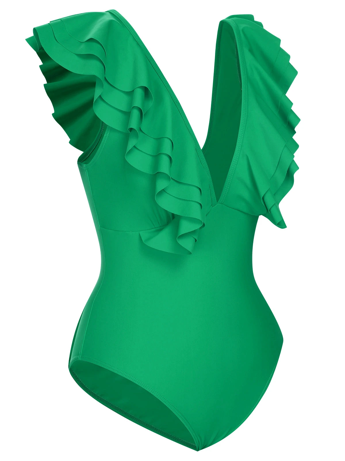 1950s Solid Ruffle V-Neck One-Piece Swimsuit - Image 17