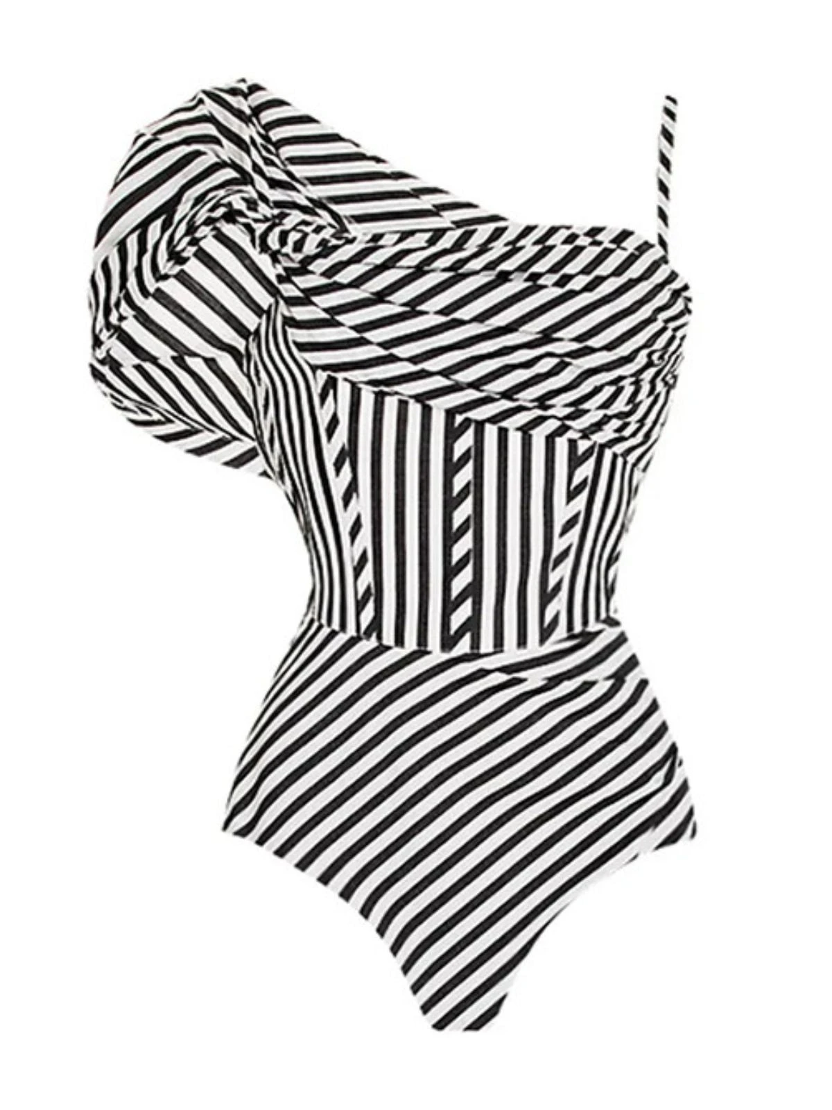 Black & White 1930s Striped One-Piece Swimsuit