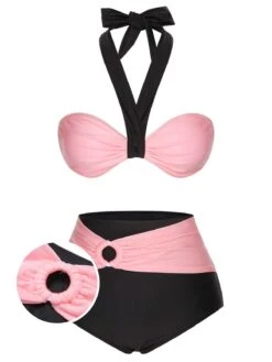 [Pre-Sale] Black 1960s Halter Contrast Swimsuit