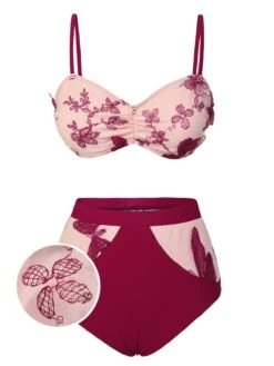 [Pre-Sale] Wine Red 1950s Spaghetti Strap Butterflies Swimsuit