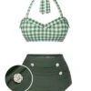 Green Gray 1940s Halter Plaids Swimsuit
