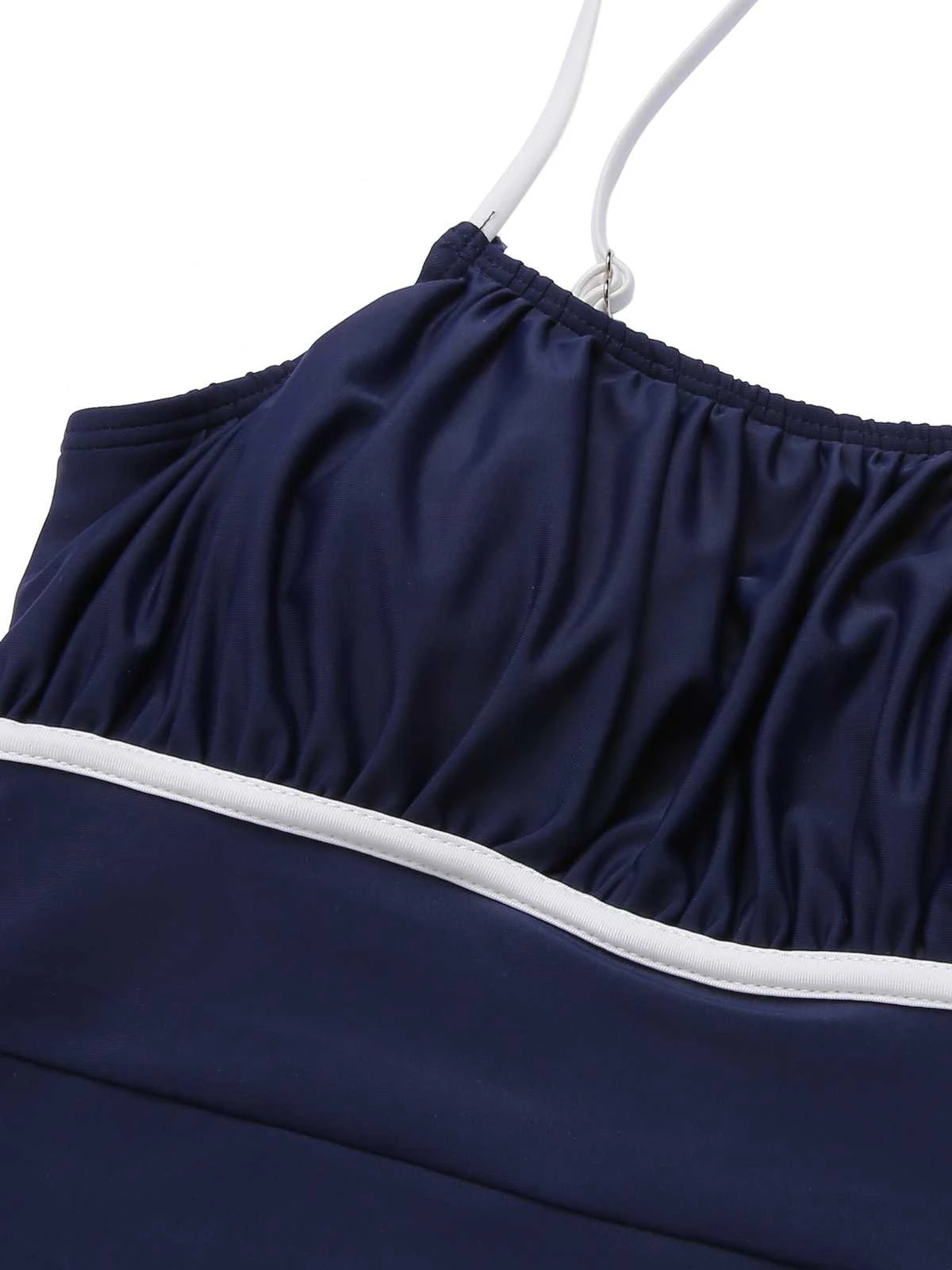 Dark Blue 1930s Spaghetti Strap Pleated Swimsuit - Image 4