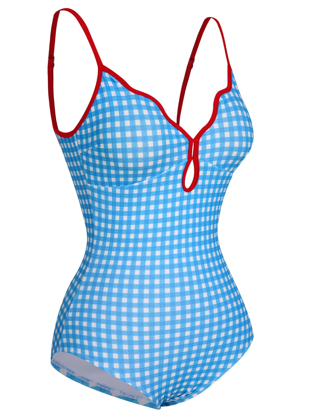 Blue 1950s Plaid Sling One-Piece Swimsuit - Image 2