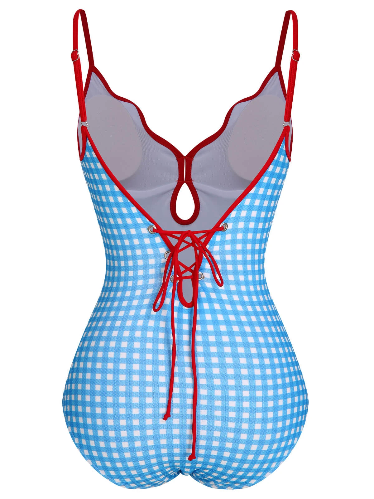 Blue 1950s Plaid Sling One-Piece Swimsuit - Image 3
