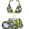 [Pre-Sale] Dark Green 1940s Halter Bow Floral Swimsuit