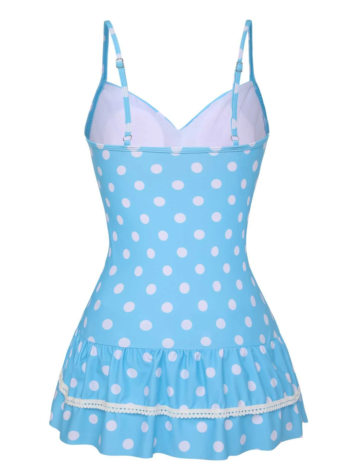 Blue 1940s Spaghetti Strap Polka Dots One-Piece Swimsuit - Image 4