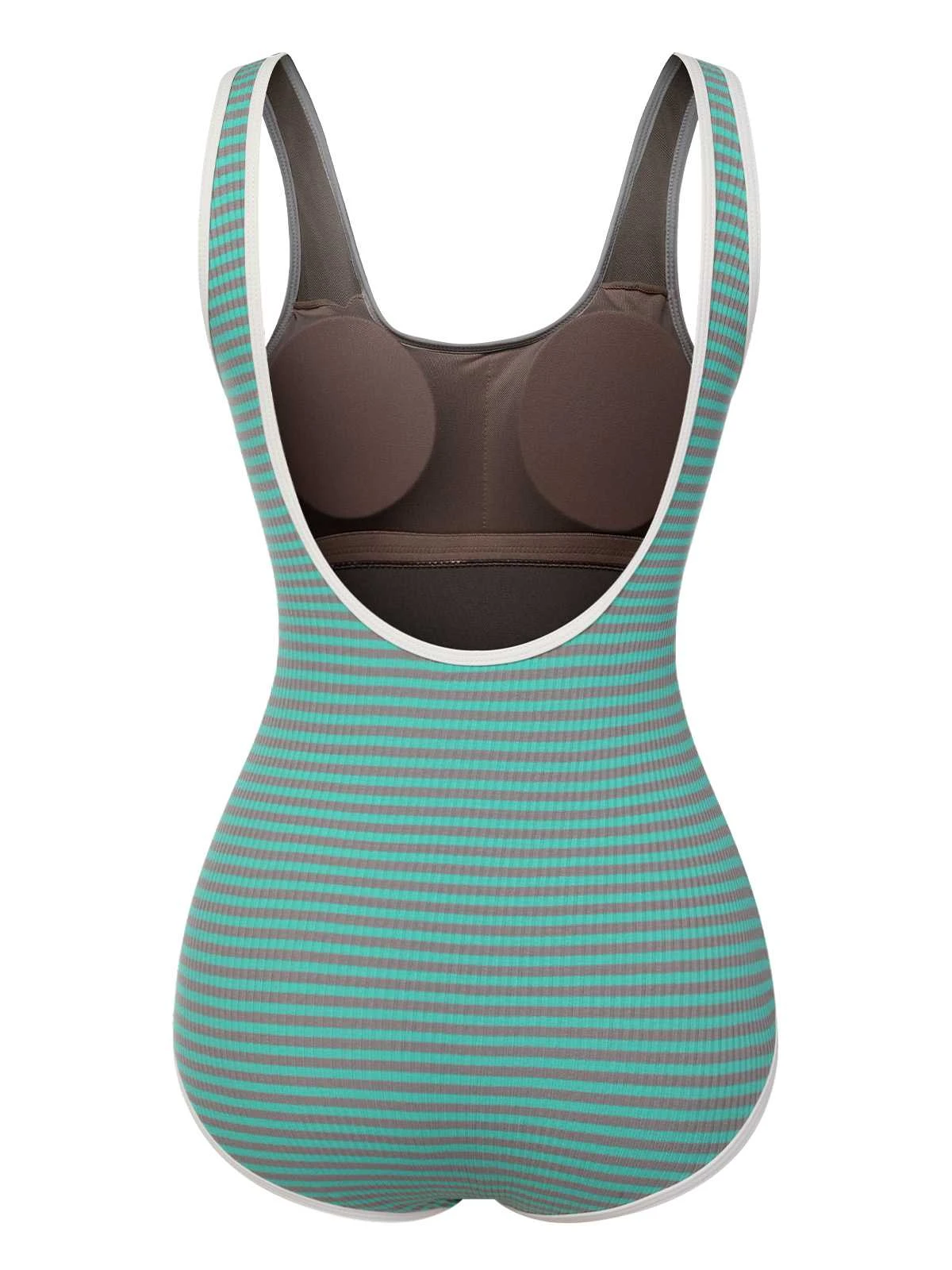 Green 1950s Stripes Backless One-Piece Swimsuit - Image 3