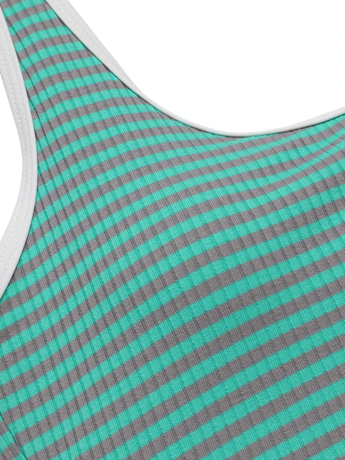 Green 1950s Stripes Backless One-Piece Swimsuit - Image 4