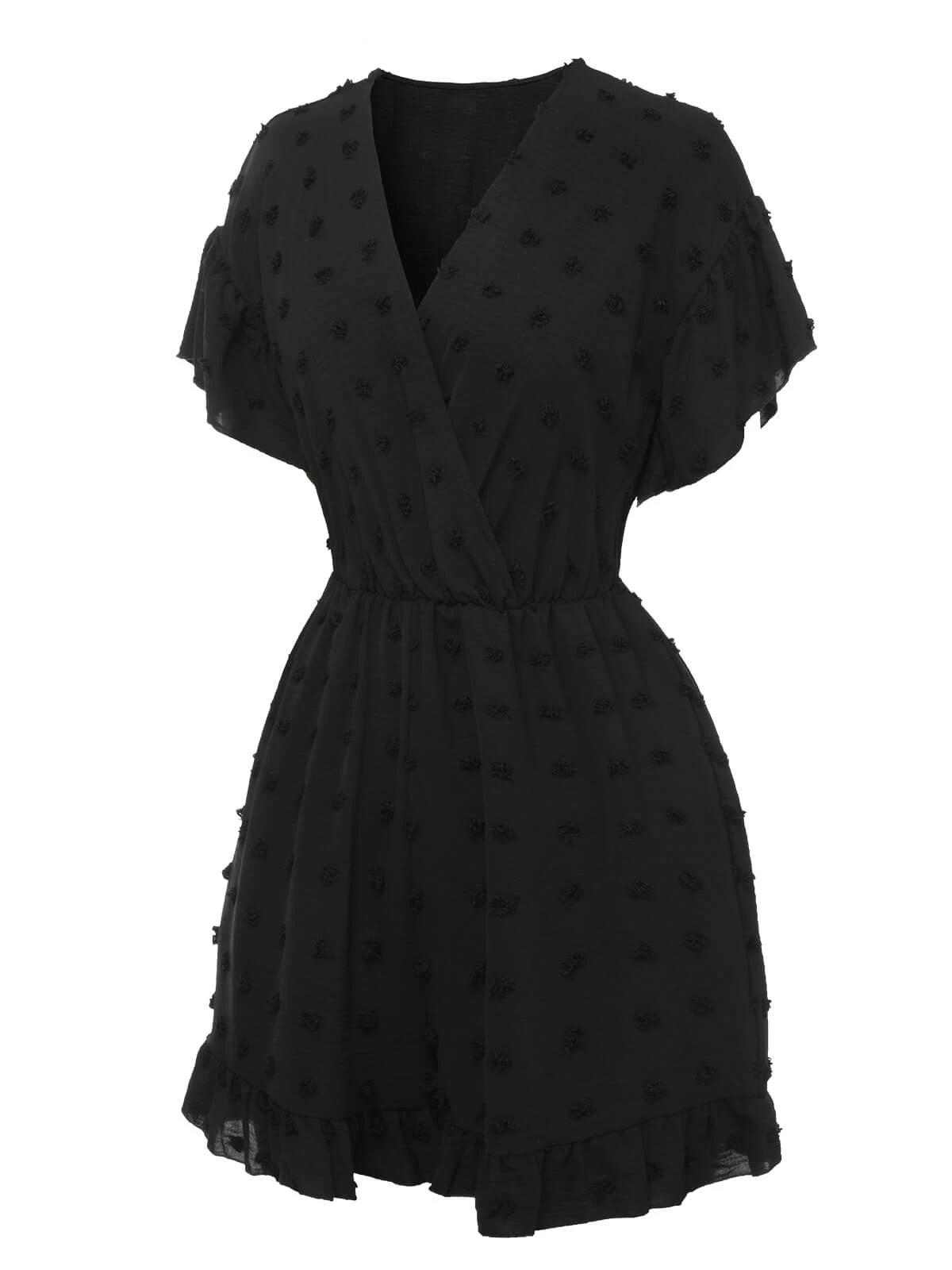 Black 1950s Polka Dots Surplice V-Neck Romper - Image 2