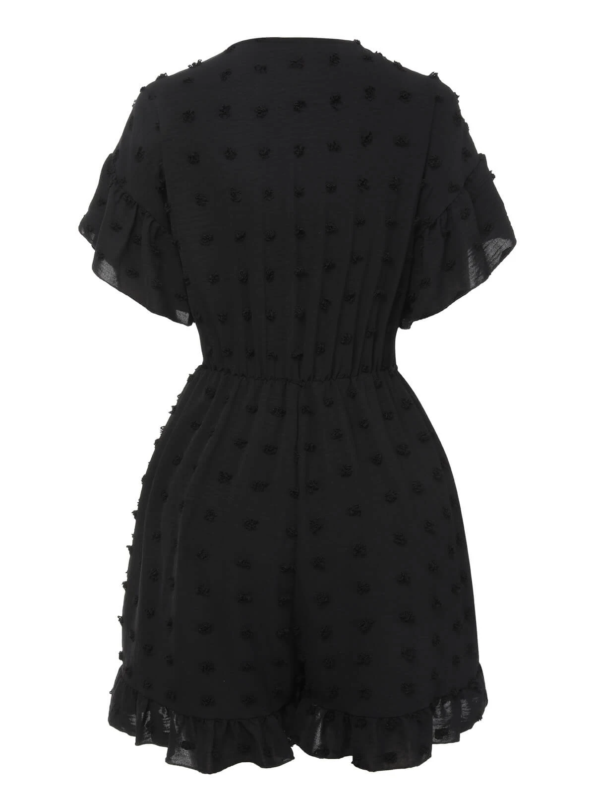 Black 1950s Polka Dots Surplice V-Neck Romper - Image 3