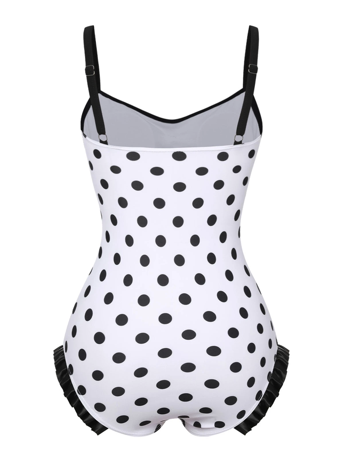 White 1950s Polka Dots Strap Swimsuit - Image 4