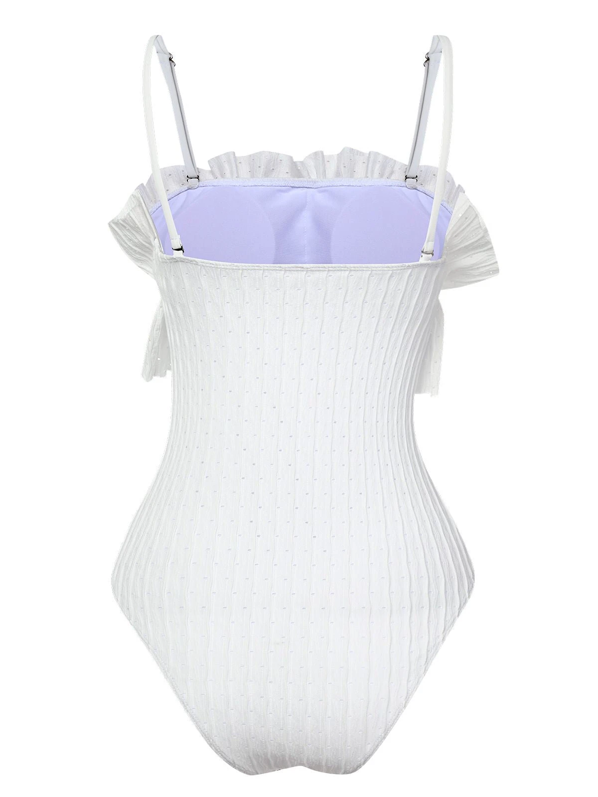 White 1970s Solid Ruffles Bandeau Swimsuit - Image 3