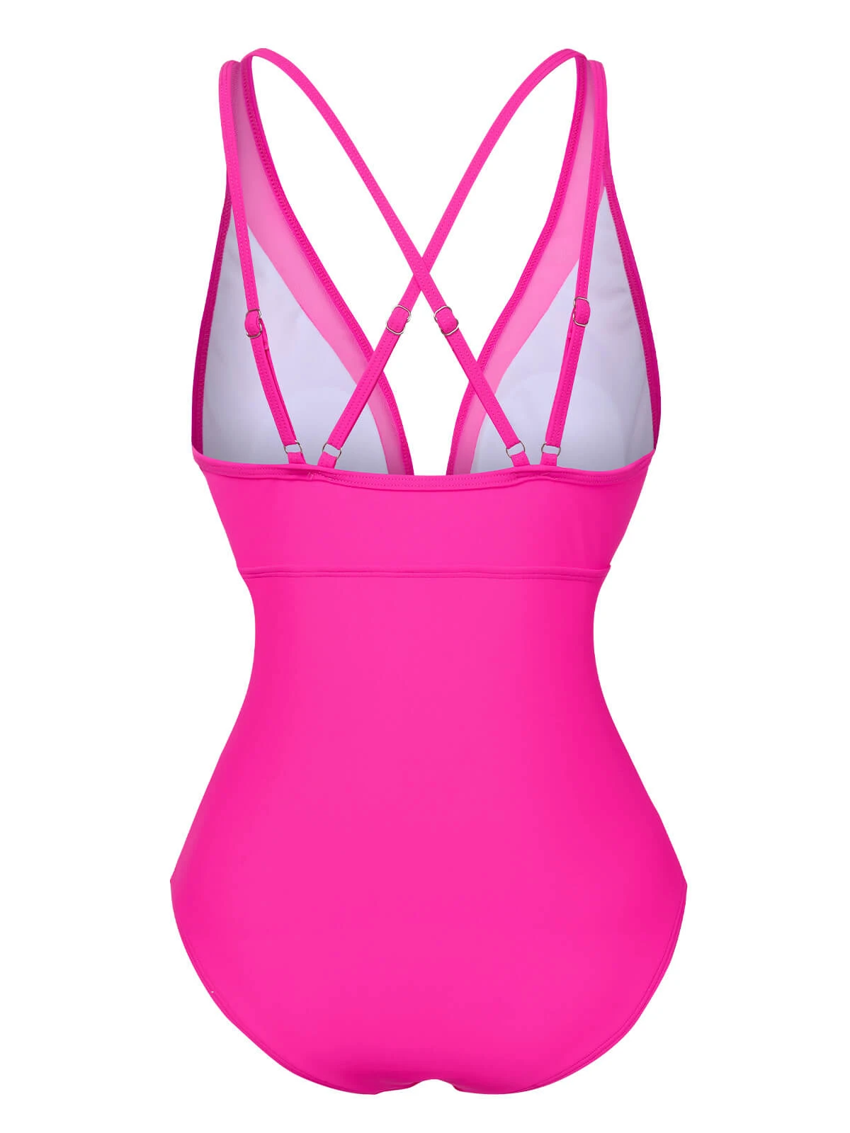 Rose Red 1950s Solid Sheer Patchwork Swimsuit - Image 3