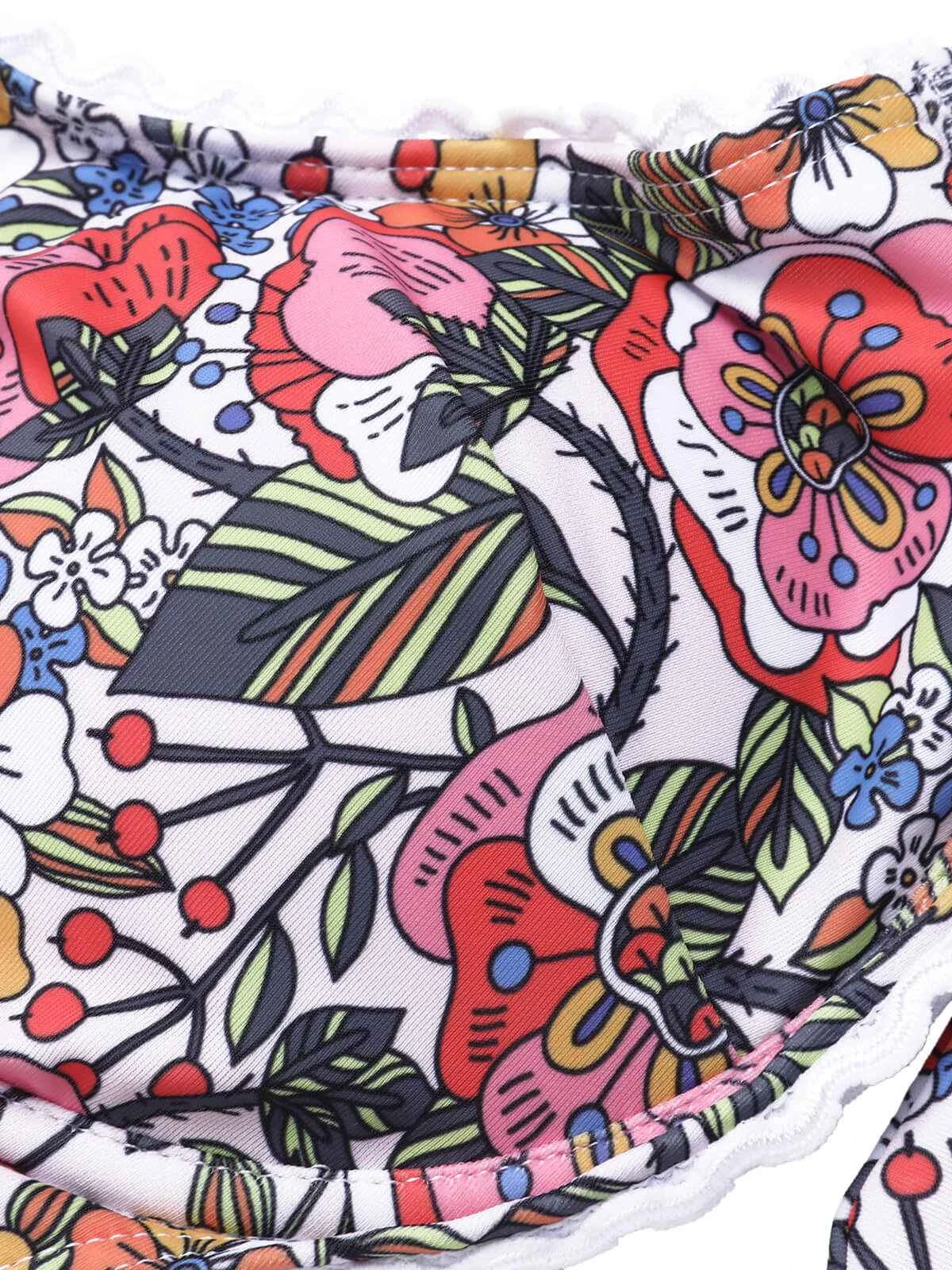 1940s Hippie Floral Wide Strap Swimsuit - Image 4