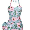 [Pre-Sale] Green & Pink 1930s Floral Polka Dot Halter Swimsuit
