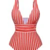 1950s Stripes Spaghetti Strap One-Piece Swimsuit