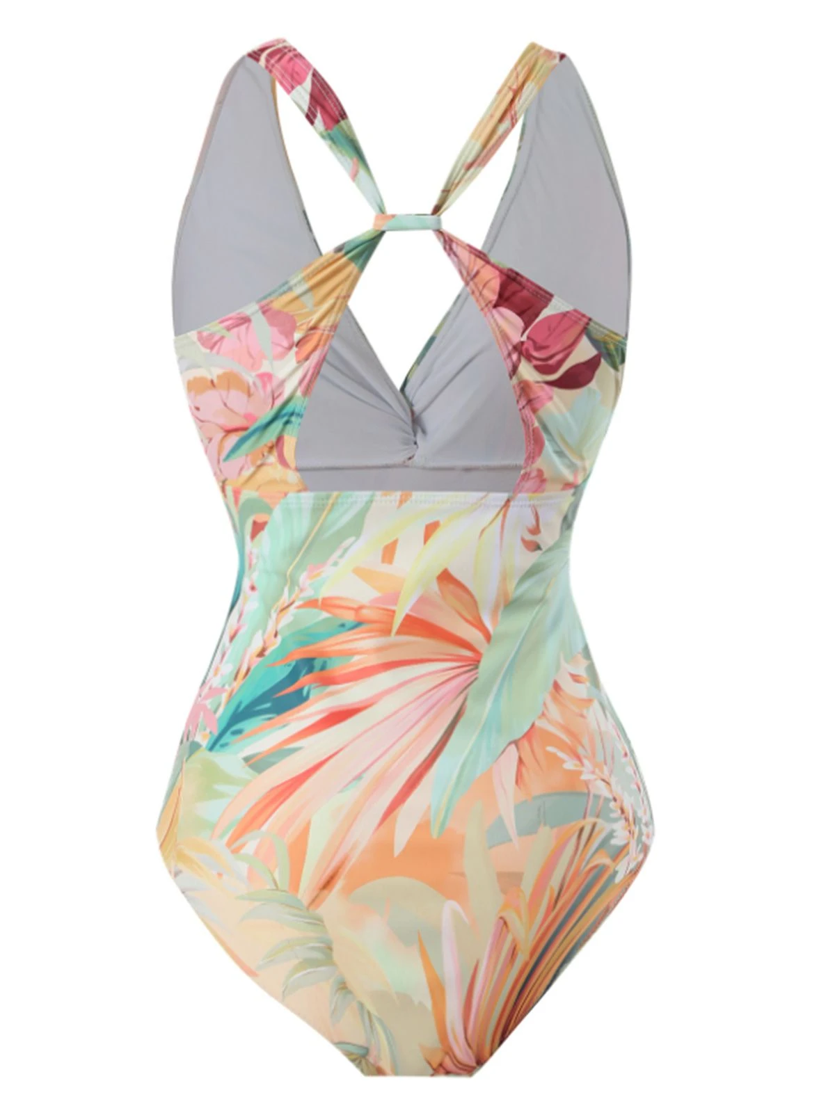 1940s Floral V-Neck Tie-Waist Swimsuit - Image 2