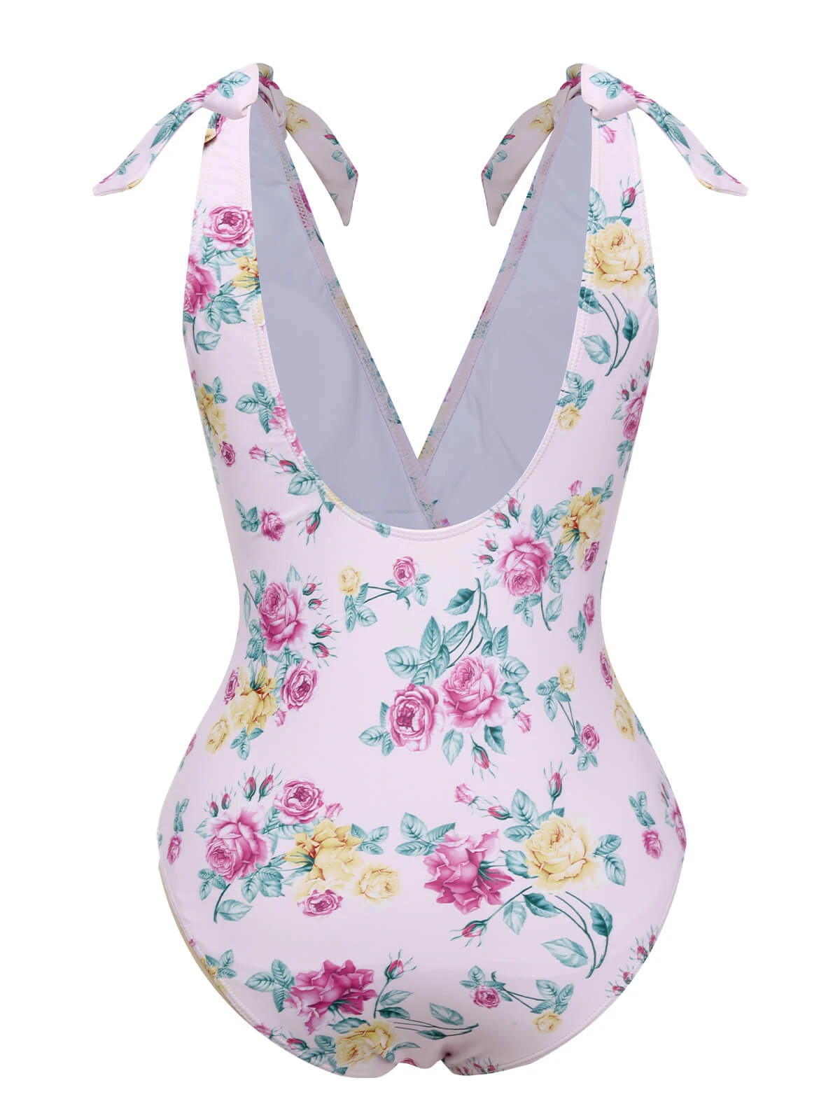 Lavender 1940s Floral Shoulder Tie Swimsuit - Image 3