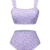 Lavender 1950s Floral Wide Strap Swimsuit